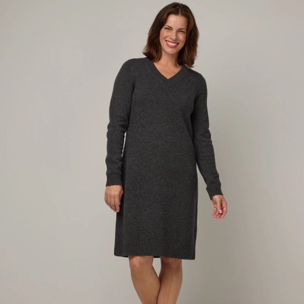 Pure Collection Gray Wool Cashmere V-Neck Knit Long Sleeve Dress size 10